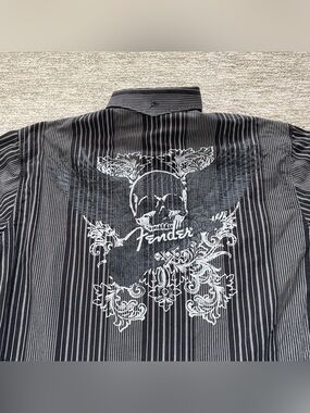 Fender Rock & Roll Skull Graphic Black Striped Button Shirt Mens XXL Long Sleeve
